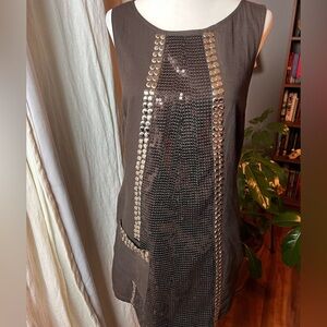 Swirl Chocolate Brown Sequin Shift Dress M • Artsy Gallery Girl • Made USA